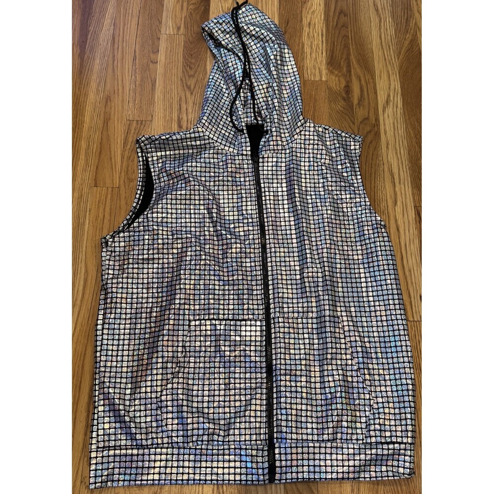 Mens Nwot Colorful House Silver/Black Metallic Hooded Cool Vest 2XL